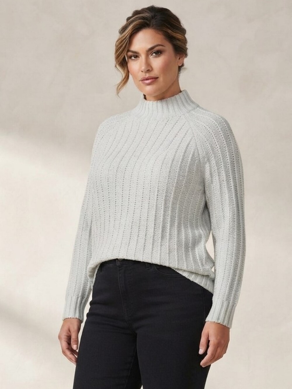 Daisy Fuentes Women's Light Gray Ribbed Turtleneck Sweater XL - GUC